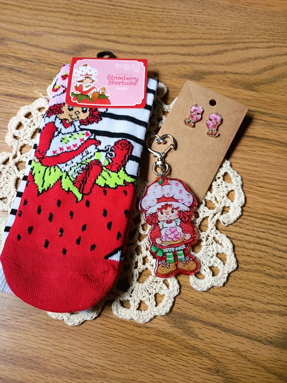 Strawberry Socks, Keychain, And Earrings Set